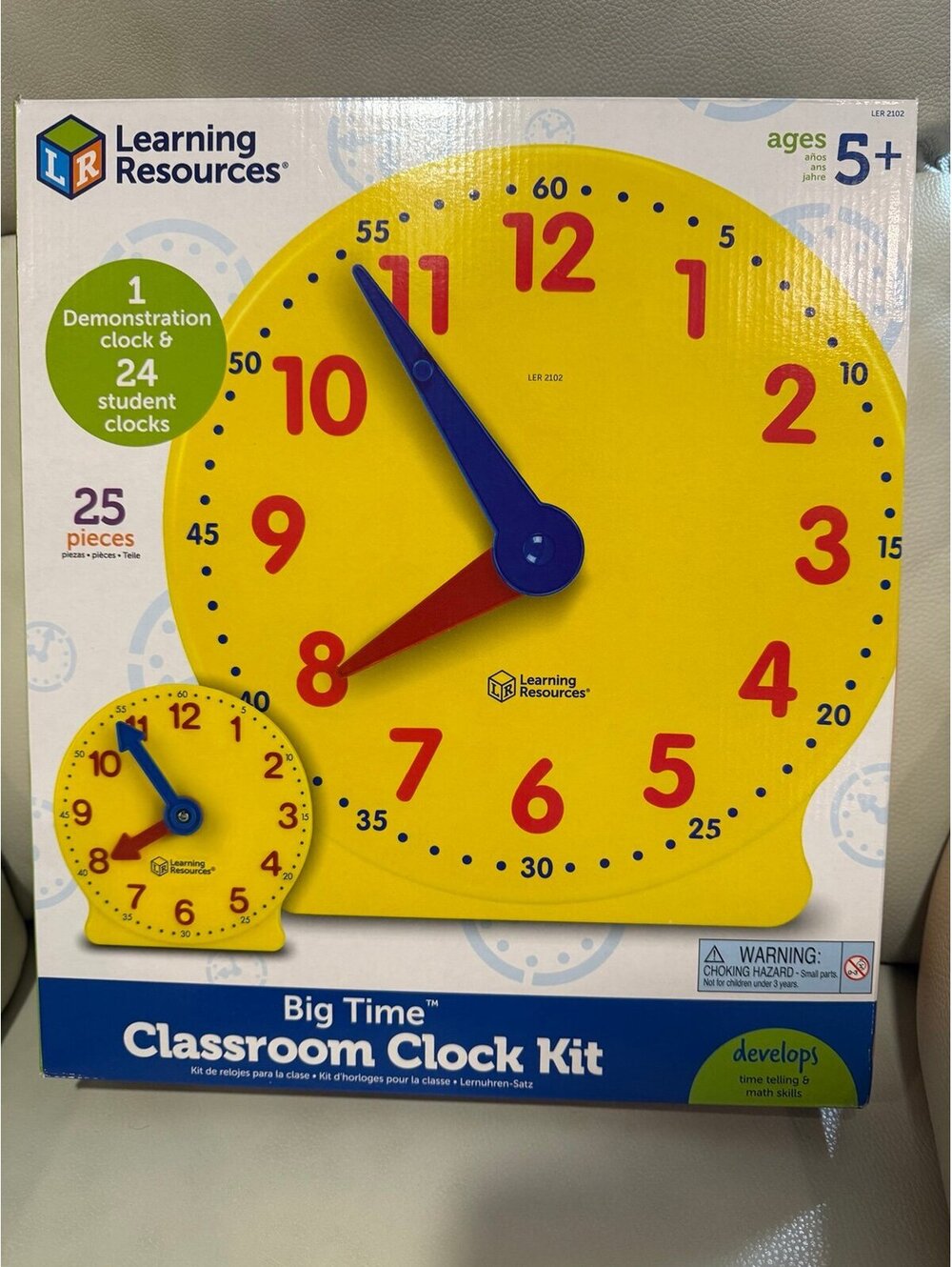 Learning Resources Big Time Classroom Clock Kit 25 Pcs LER 2102